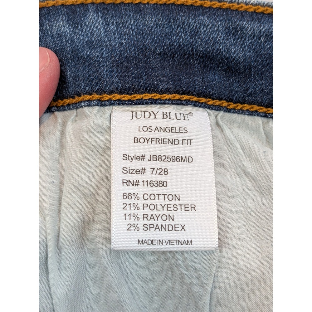 Judy Blue Distressed Boyfriend Fit Jeans Medium Wash Button Fly Size 7/28 - Picture 12 of 14